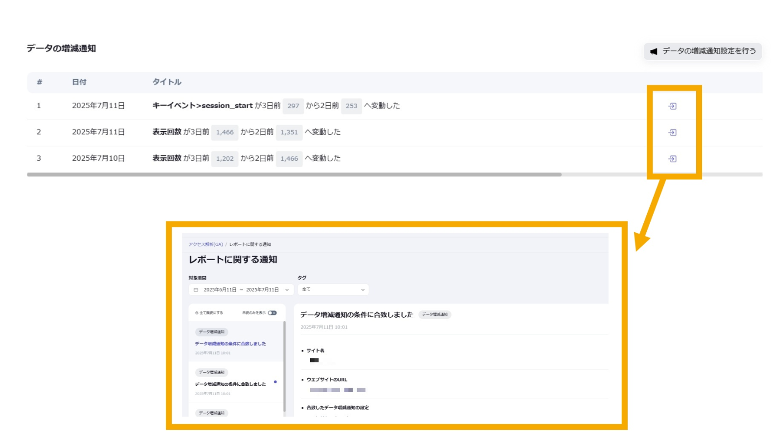 レポートに関する通知