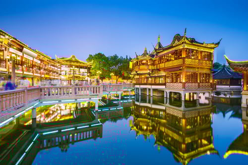 Shanghai, China view at the traditional Yuyuan Garden District.