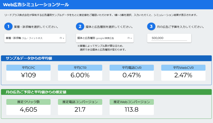 WEB広告シミュレーションサンプル