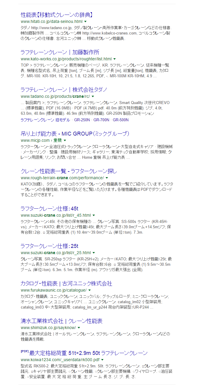 クレーン　性能表パソコンの検索結果
