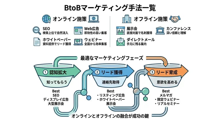 代表的なBtoBマーケティング手法一覧【オンライン・オフライン】
