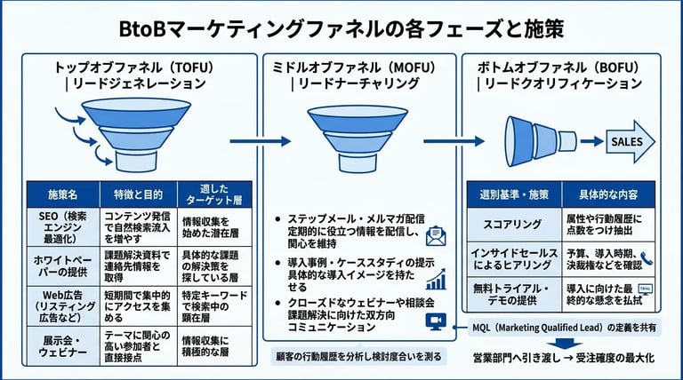 BtoBマーケティングファネルの各フェーズと施策