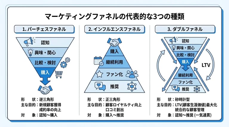 マーケティングファネルの代表的な3つの種類