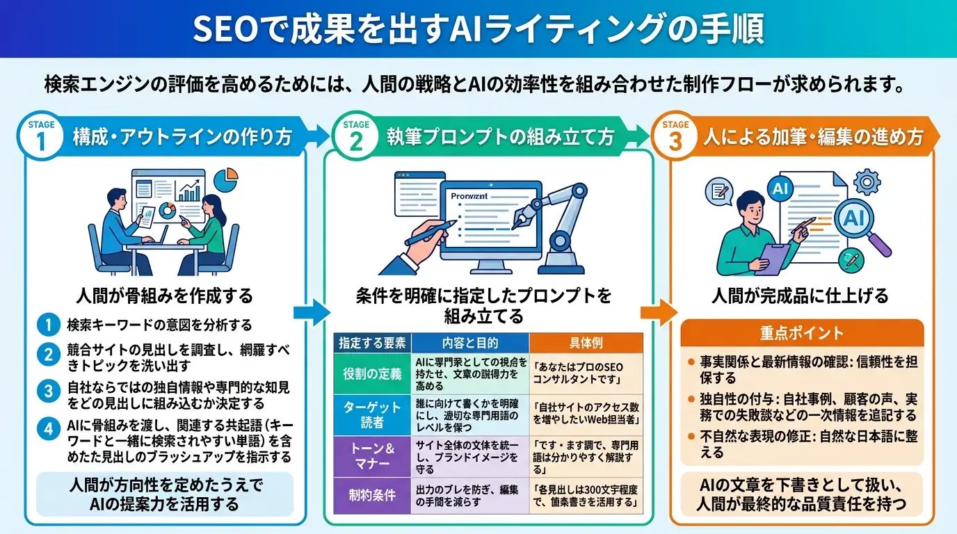 SEOで成果を出すAIライティングの手順