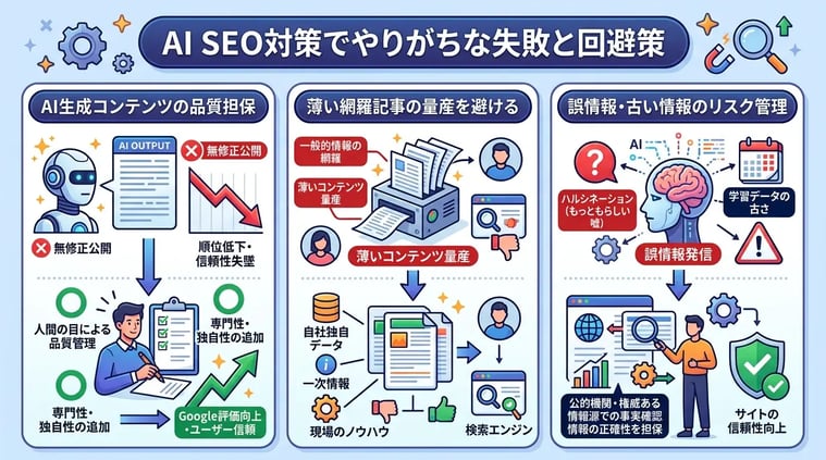 AI SEO対策でやりがちな失敗と回避策