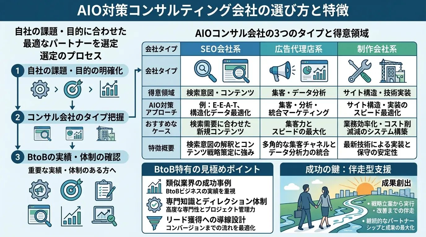 AIOコンサル会社のタイプと得意領域