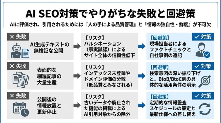 AI SEO対策でやりがちな失敗と回避策
