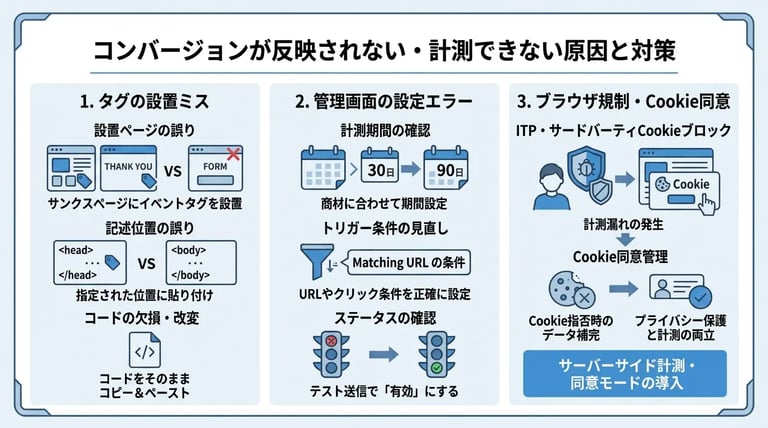 コンバージョンが反映されない・計測できない原因と対策