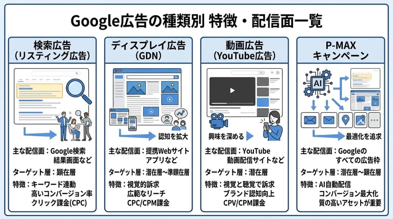 Google広告の種類一覧!費用・特徴・選び方を徹底解説
