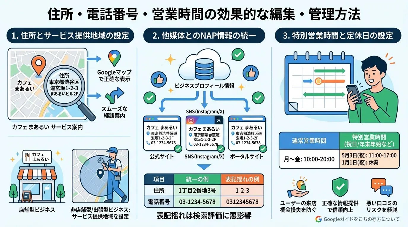 住所・電話番号・営業時間の編集