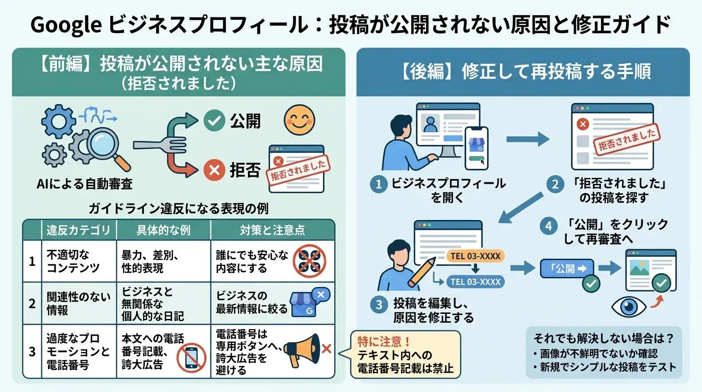 投稿が公開されない場合の原因