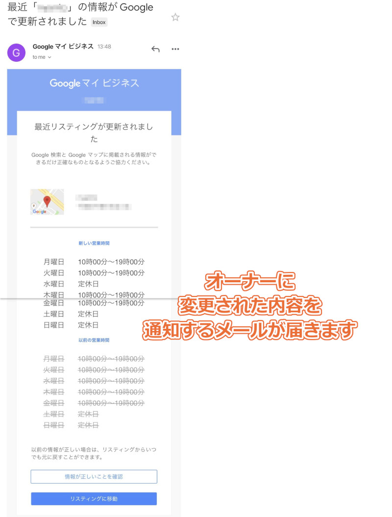 変更を通知するメールがオーナーに届きます