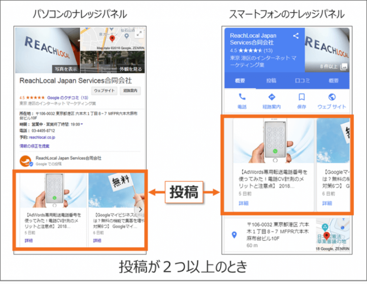 投稿が2つ以上のときのナレッジパネル