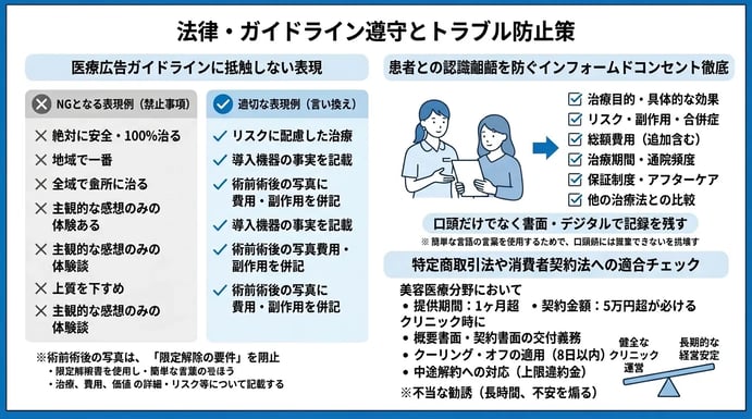 法律・ガイドライン遵守とトラブル防止策