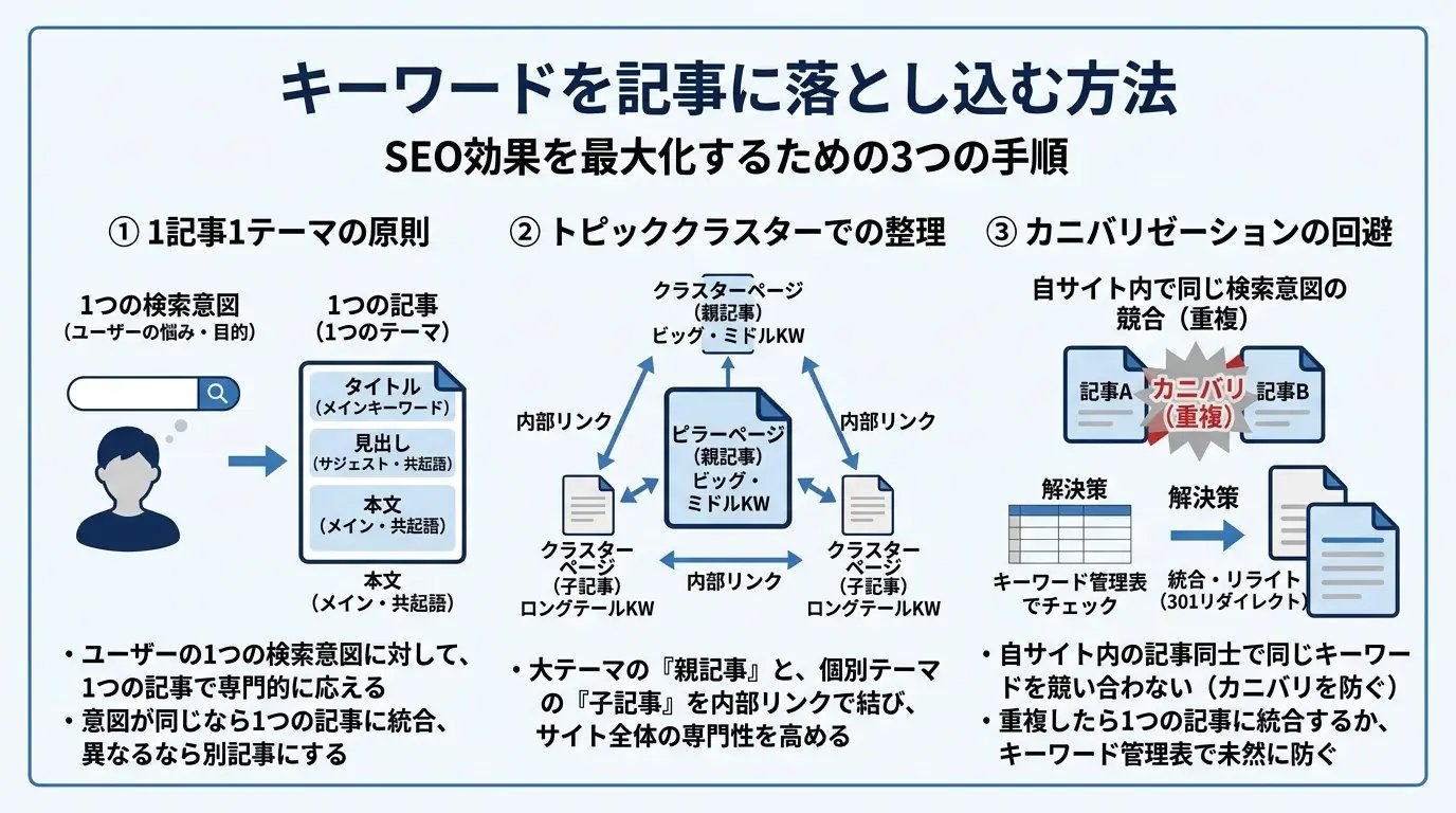 キーワードを記事に落とし込む方法