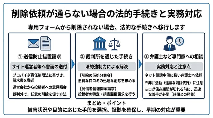 削除依頼が通らない場合の法的手続きと実務対応