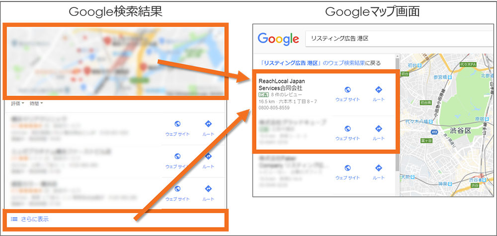 パソコンのGoogle検索からGoogleマップへ遷移したとき