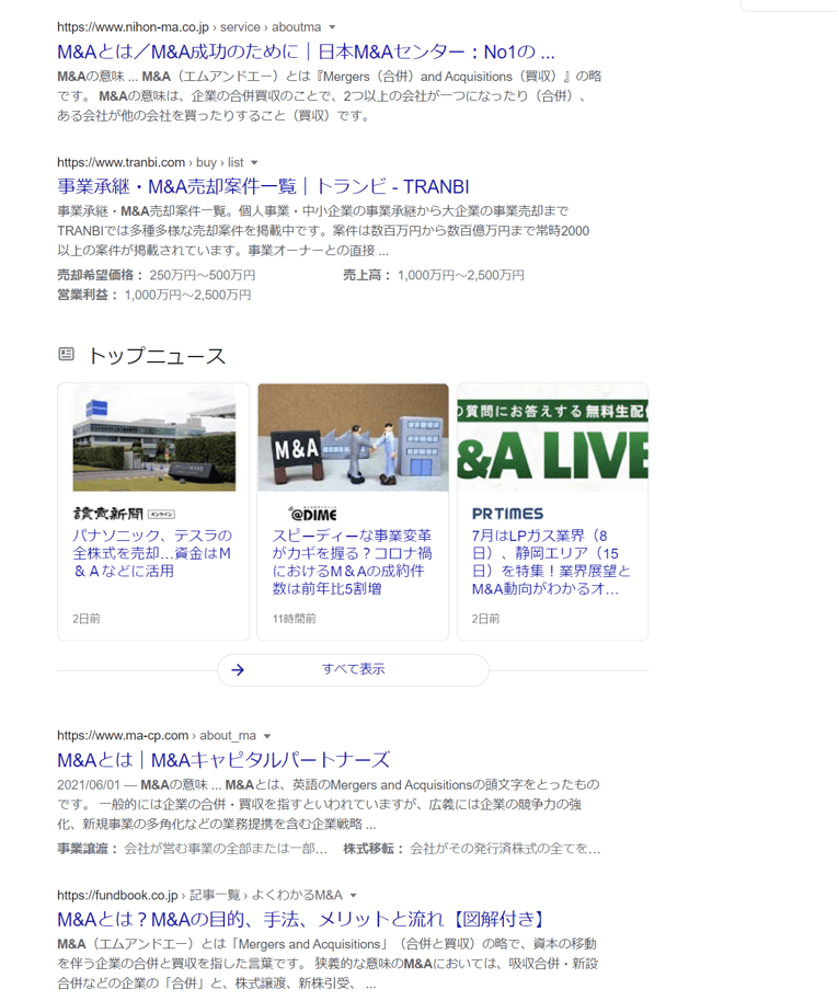 M&Aの検索結果