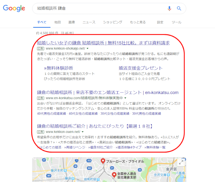 リスティング広告の表示例
