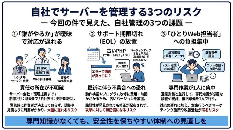 今回の件で見えた、自社でサーバーを管理するリスク
