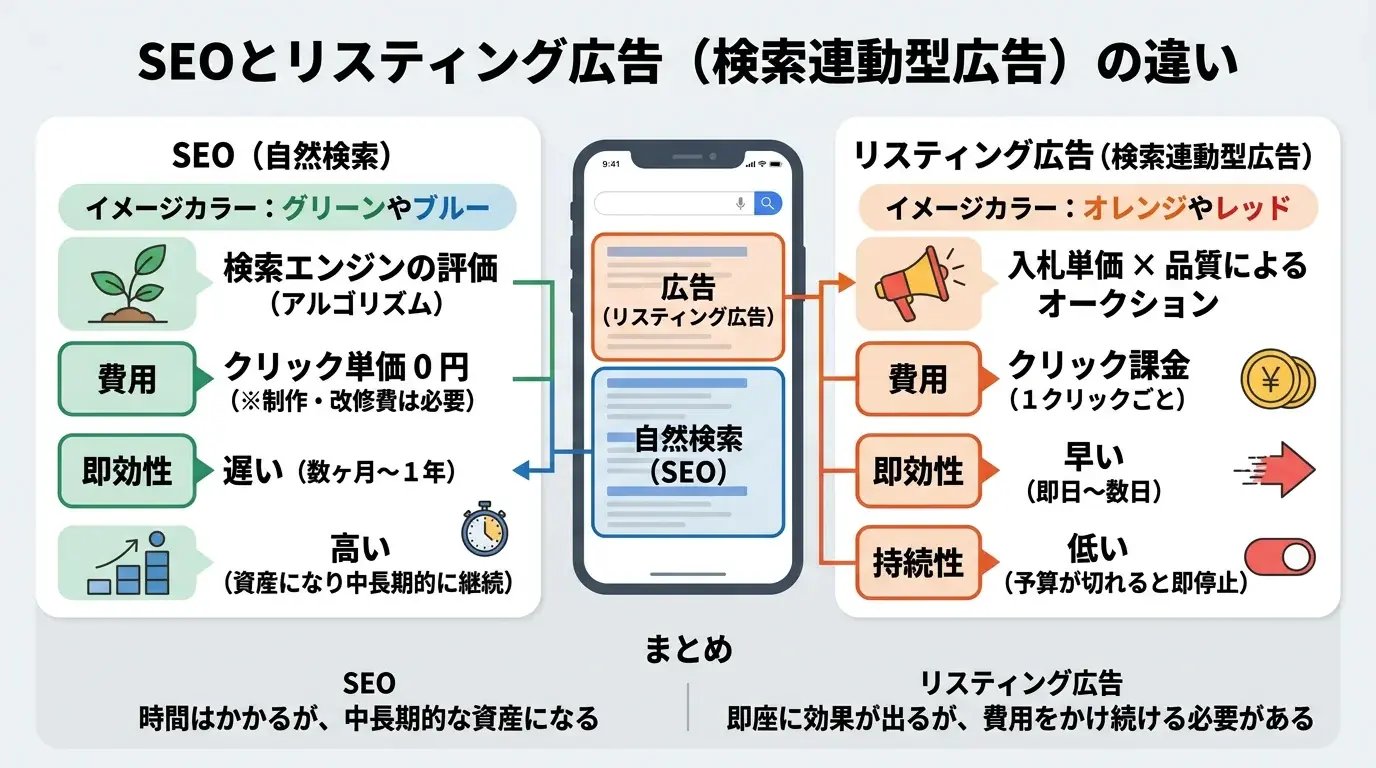 SEOとリスティング広告の比較