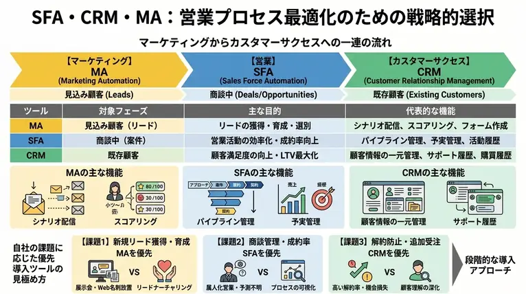 SFA・CRM・MAの具体的な機能比較と選び方