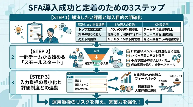 SFA導入を成功に導き定着させるための実践ステップ
