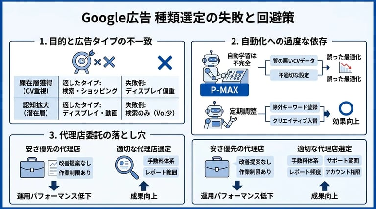 Google広告の種類選定でよくある失敗と回避策