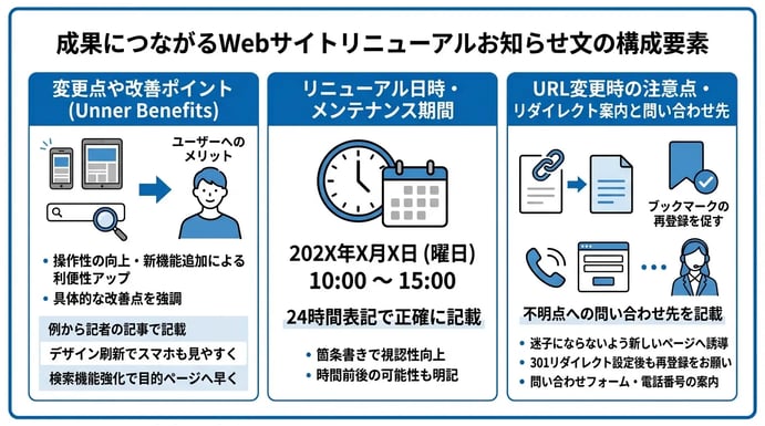 成果につながるWebサイトリニューアルお知らせ文の構成要素