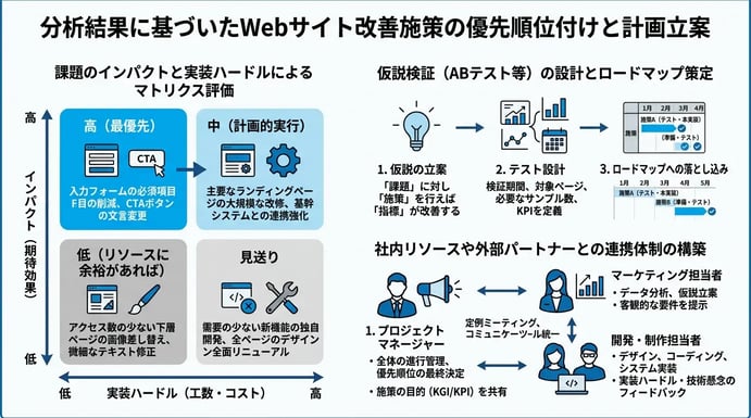 分析結果に基づいたWebサイト改善施策の優先順位付けと計画立案