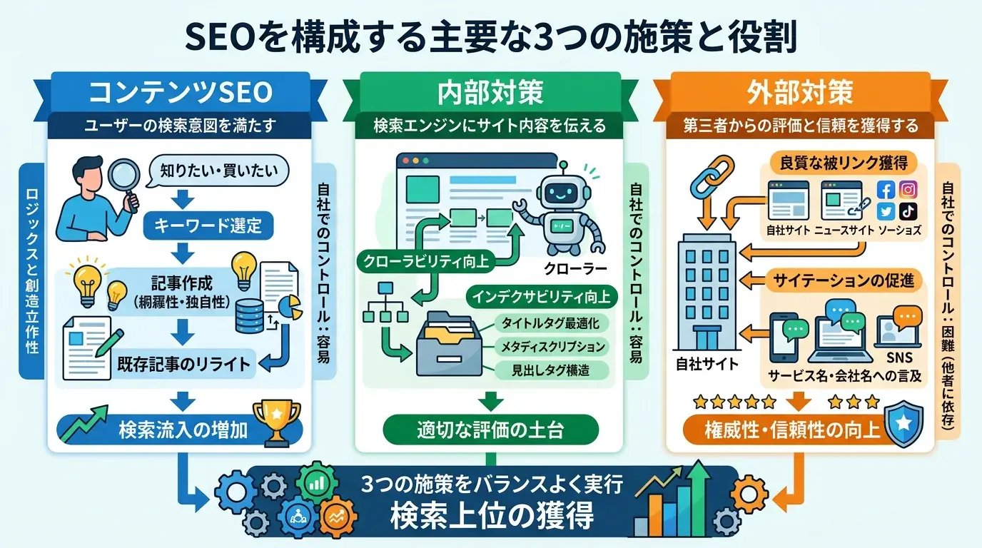 SEOを構成する主要な施策領域