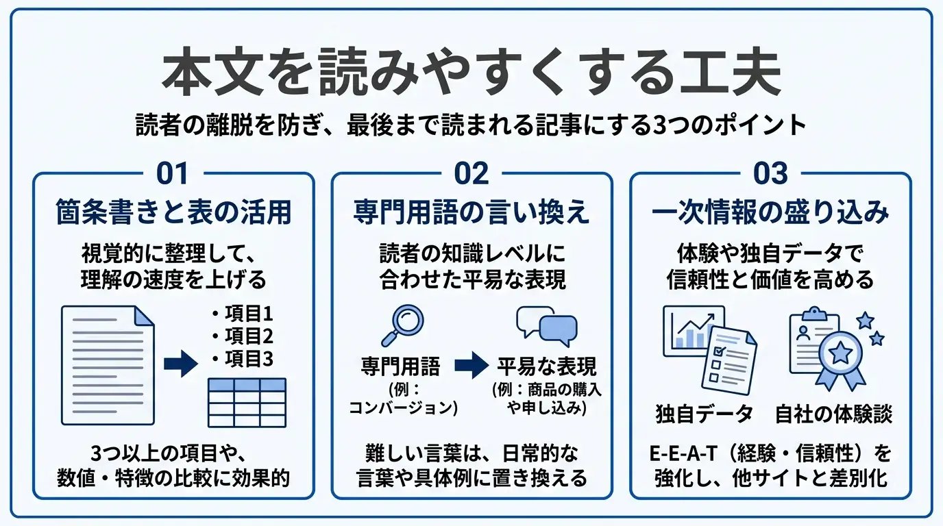 本文を読みやすくする工夫